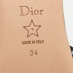 Pre Owned Dior Dway Size 34 Black/White Embroidered Canvas Slide Sandals