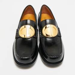 Pre Owned حذاء لوفرز ديور سليب أون بلاتفورم بوي جلد أسود مصقول مقاس 37