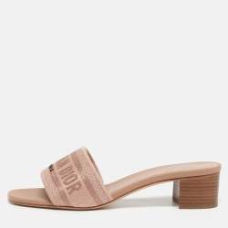 مملوكة مسبقًا Dior Dway Size 37.5 Rose Gold Canvas Slide Sandals