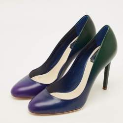 Pre Owned Dior Size 38 Green/Blue Leather Round Toe Pumps
