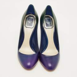 Pre Owned Dior Size 38 Green/Blue Leather Round Toe Pumps