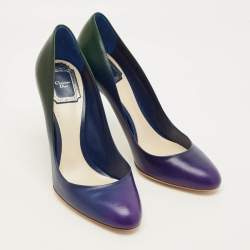 Pre Owned Dior Size 38 Green/Blue Leather Round Toe Pumps