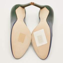 Pre Owned Dior Size 38 Green/Blue Leather Round Toe Pumps