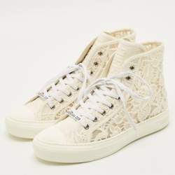 Pre Owned Dior Walk'n'Dior Size 40 White Canvas and Lace High Top Sneakers