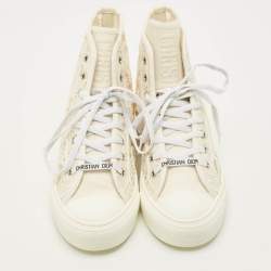 Pre Owned Dior Walk'n'Dior Size 40 White Canvas and Lace High Top Sneakers