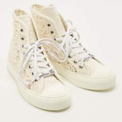 Pre Owned Dior Walk'n'Dior Size 40 White Canvas and Lace High Top Sneakers