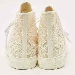 Pre Owned Dior Walk'n'Dior Size 40 White Canvas and Lace High Top Sneakers