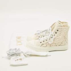 Pre Owned Dior Walk'n'Dior Size 40 White Canvas and Lace High Top Sneakers
