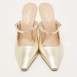 Pre Owned Dior Teddy-D Size 38 Gold Leather Mules