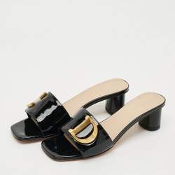 Pre Owned Dior C'est Dior Size 37.5 Black Patent Leather Slide Sandals