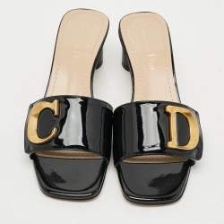 Pre Owned Dior C'est Dior Size 37.5 Black Patent Leather Slide Sandals