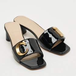 Pre Owned Dior C'est Dior Size 37.5 Black Patent Leather Slide Sandals