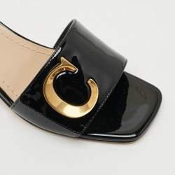 Pre Owned Dior C'est Dior Size 37.5 Black Patent Leather Slide Sandals