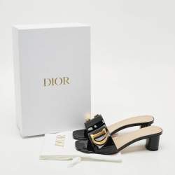 Pre Owned Dior C'est Dior Size 37.5 Black Patent Leather Slide Sandals