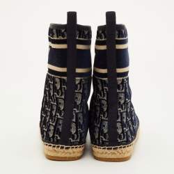 Pre Owned Dior Granville Size 35.5 Navy Blue/Beige Oblique Velvet and Canvas Snow Boots