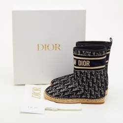 Pre Owned Dior Granville Size 35.5 Navy Blue/Beige Oblique Velvet and Canvas Snow Boots