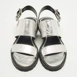 Pre Owned Dior Wanted Size 36 Silver Foil Leather Slingback Sandals