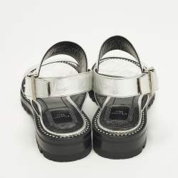 Pre Owned Dior Wanted Size 36 Silver Foil Leather Slingback Sandals