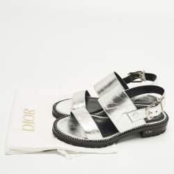 Pre Owned Dior Wanted Size 36 Silver Foil Leather Slingback Sandals