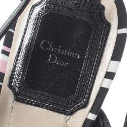 Dior Multicolor Stripes Printed Satin Sequins Embellished Ankle Strap Wedge Sandals Size 38.5