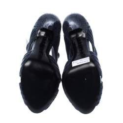 Pre Owned Dior Blue Python Leather Cut Out Ankle Booties Size 36