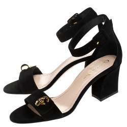 Pre Owned Dior Black Suede C'est Ankle Strap Block Heel Sandals Size 37