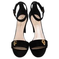 Pre Owned Dior Black Suede C'est Ankle Strap Block Heel Sandals Size 37