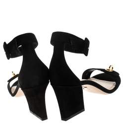 Pre Owned Dior Black Suede C'est Ankle Strap Block Heel Sandals Size 37