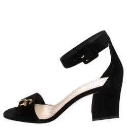 Pre Owned Dior Black Suede C'est Ankle Strap Block Heel Sandals Size 37