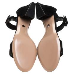 Pre Owned Dior Black Suede C'est Ankle Strap Block Heel Sandals Size 37
