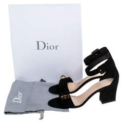 Pre Owned Dior Black Suede C'est Ankle Strap Block Heel Sandals Size 37
