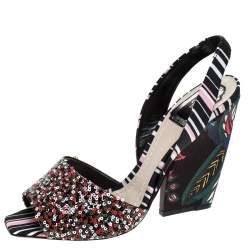 Dior Multicolor Sequins and Fabric Open Toe Slingback Sandals Size 40