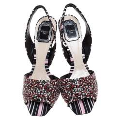 Dior Multicolor Sequins and Fabric Open Toe Slingback Sandals Size 40