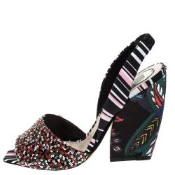 Dior Multicolor Sequins and Fabric Open Toe Slingback Sandals Size 40