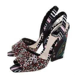 Dior Multicolor Sequins and Fabric Open Toe Slingback Sandals Size 40