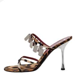 Pre Owned Dior Brown/Black Leopard Print Canvas Embellished Strappy Sandals Size 39 