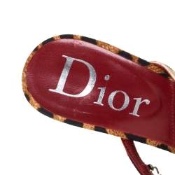 Pre Owned Dior Brown/Black Leopard Print Canvas Embellished Strappy Sandals Size 39 