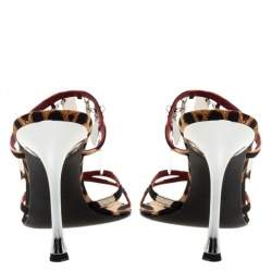 Pre Owned Dior Brown/Black Leopard Print Canvas Embellished Strappy Sandals Size 39 