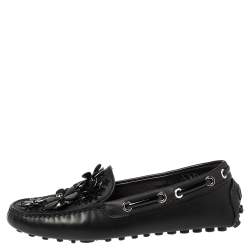 Pre Owned Dior Black Leather Drive Me Floral Embellished Loafers Size 35