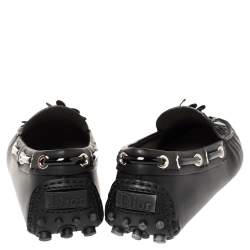 Pre Owned Dior Black Leather Drive Me Floral Embellished Loafers Size 35