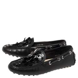 Pre Owned Dior Black Leather Drive Me Floral Embellished Loafers Size 35