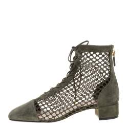 مملوكة مسبقًا Dior Khaki Green Suede and Resille Fabric Naughtily-D Ankle Boots Size 37