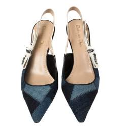 Dior Blue Denim Patchwork J'Adior Slingback Sandals Size 38