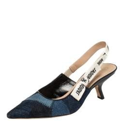 Dior Blue Denim Patchwork J'Adior Slingback Sandals Size 38