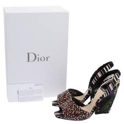 Pre Owned Dior Multicolor Sequins And Fabric Wedge Open Toe Slingback Sandals Size 38