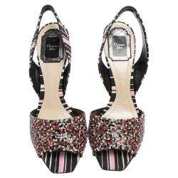Pre Owned Dior Multicolor Sequins And Fabric Wedge Open Toe Slingback Sandals Size 38