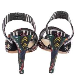 Pre Owned Dior Multicolor Sequins And Fabric Wedge Open Toe Slingback Sandals Size 38