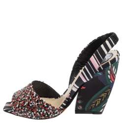 Pre Owned Dior Multicolor Sequins And Fabric Wedge Open Toe Slingback Sandals Size 38