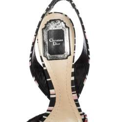 Pre Owned Dior Multicolor Sequins And Fabric Wedge Open Toe Slingback Sandals Size 38