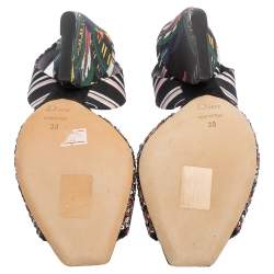 Pre Owned Dior Multicolor Sequins And Fabric Wedge Open Toe Slingback Sandals Size 38